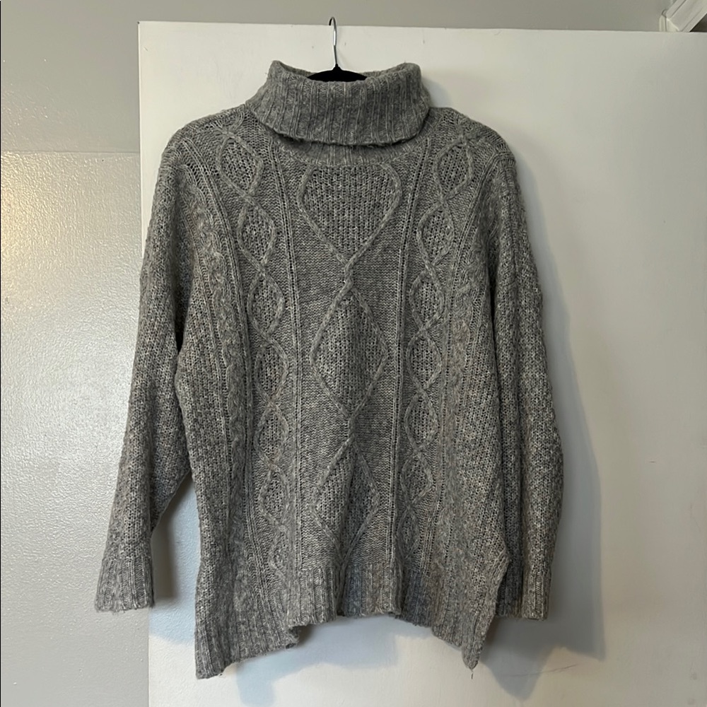 Aerie Gray Cable Knit Turtleneck Sweater